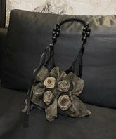 Khaki Tie Dye Floral Cotton Satchel Handbag